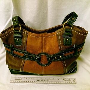 BOC Born Concept Saddle & Black pebbled shoulder bag with ring embellishment